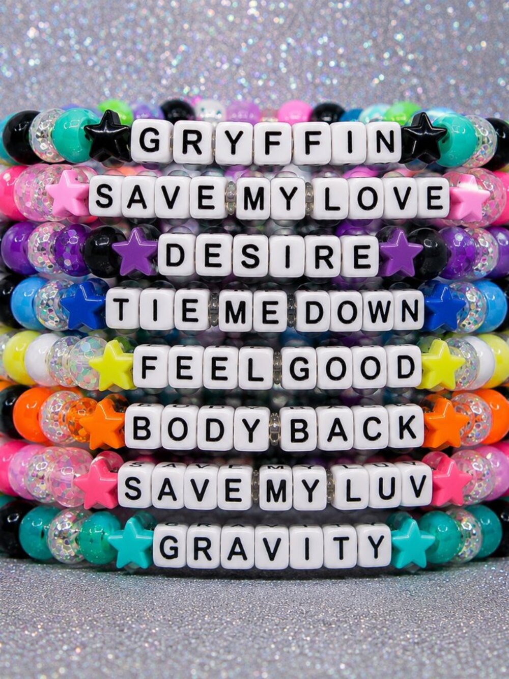 GRYFFIN | set of 10 Kandi festival / rave beaded bracelets